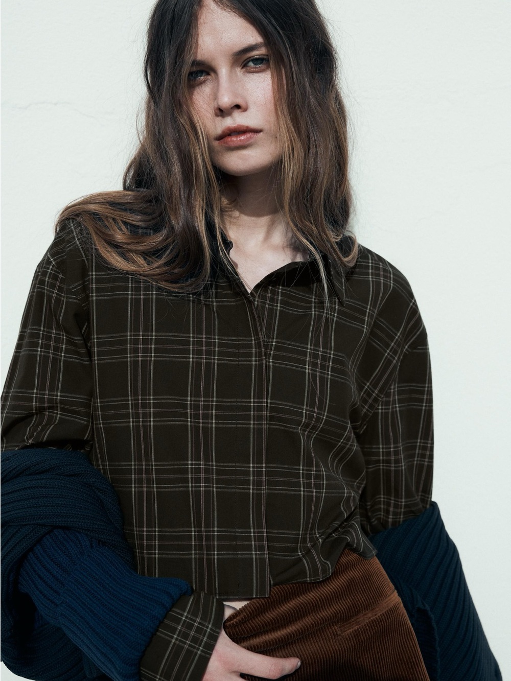 Zara Brown Cropped Plaid Top